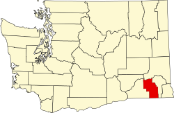 Map of Washington highlighting Columbia County